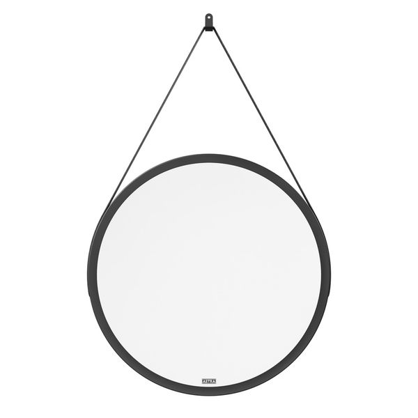 Espelho Redondo com Alça de Couro Athos 2 Ø 40cm Preto Astra